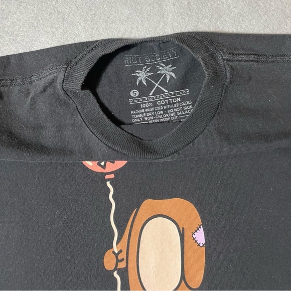 Riot Society Bear Balloon Head Black Short Sleeve T-Shirt Size Small - Picture 2 of 6